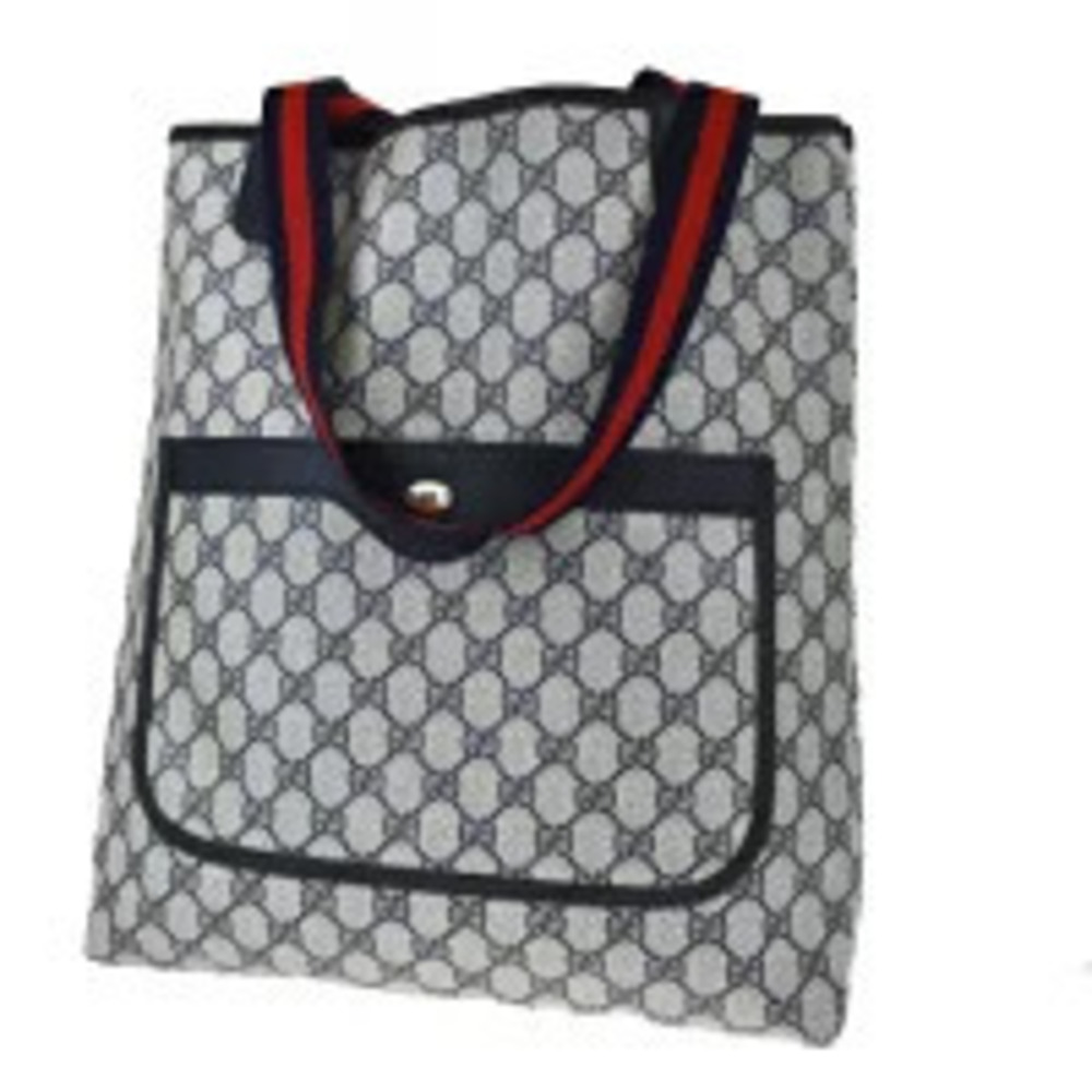 Gucci Sherry Tote Bag Shoulder GG Interlocking Navy Blue Red Leather